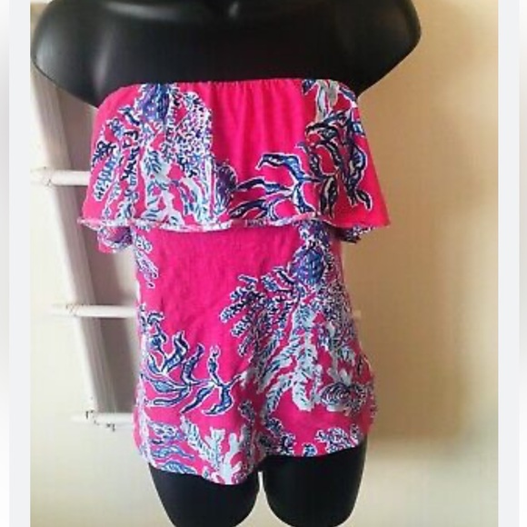 Lilly Pulitzer Pink Samba Ruffle tube top size small - Picture 3 of 8